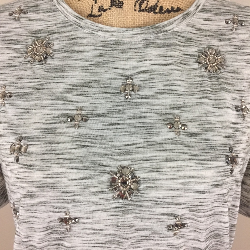LOFT Rhinestone Embellished Heather Gray Tee, M